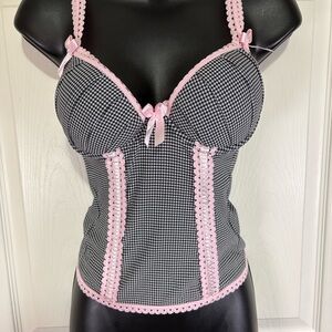 Sexy Dolls Women's Black and White Check with Pink Accents Corset Top Sz. Medium
